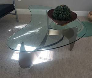 lot 18 image: Brushed Steel Glass Biomorphic Coffee Table