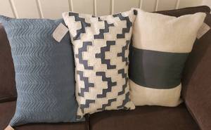 lot 50 image: 4 AVASA & LOVESAC Cream & Blue Spruce Pillow Covers NWT