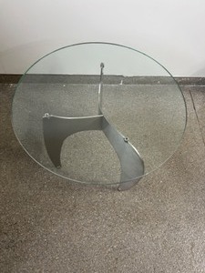 lot 6 image: Modern Round Glass Side Table w Steel Base