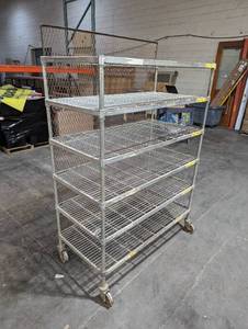 6 Shelf Industrial Rolling Cart with Backing - 48 x 24 x 65 with Casters - Heavy Duty