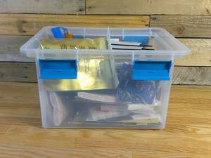 Bin of Holiday and Party Gift Supplies
