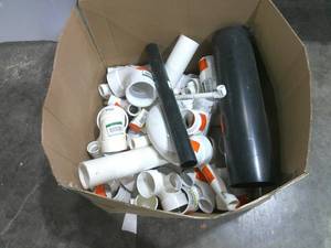 Large Box of Plumbing PVC Elbows, 45s, Couplings, Straights-Various Sizes