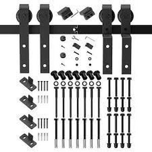 Boyel Living 12 ft.144 in. Double Track Bypass Sliding Barn Door Track and Hardware Kit with J-Shape Hanger for Double Doors
