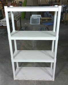 4 Tier Gray Plastic Shelf-53-12 x 32 x 13-12-Some Damage on Top, 2nd & 3rd Shelf