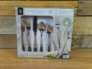 lot 16 image: Members Mark Stainless Steel 20 Piece Flatware Set, Matte Stainless Steel