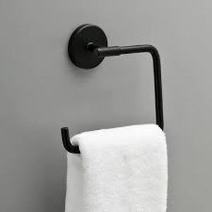 lot 46 image: Delta Lyndall Wall Mount Square Open Towel Ring Bath Hardware Accessory in Matte Black