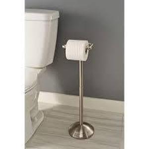 lot 47 image: Delta Greenwich Telescoping Free Standing Pivoting Toilet Paper Holder Bath Hardware Accessory in Brushed Nickel