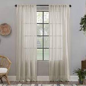 lot 130 image: Crushed Texture Sheer Anti-Dust Curtain Panel - Clean Window-Off White