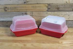 lot 129 image: Set of 2 Cooks Essentials 6-Piece Microwave Multi-Cooker, RED