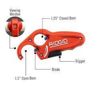lot 211 image: Rigid 1-14 in. AND 1-12 in. PTEC 3000 Versatile Thin Wall PE, PP, PVC Plastic Tubing Cutter - Cuts, Cleans, Deburrs & Bevels
