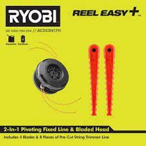 lot 213 image: RYOBI REEL EASY 2-in-1 Pivoting Fixed Line and Bladed Head for Bump Feed Trimmers