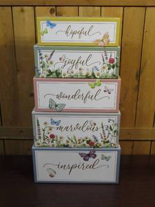 lot 232 image: Set of 5 Nesting Boxes-Inspired Garden Themed