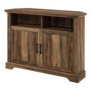 lot 259 image: Walker Edison 44 Grooved Door Corner TV Stand in Reclaimed Barnwood