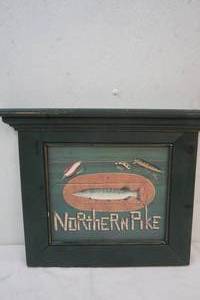 lot 271 image: Wooden Framed Picture of a Northern Pike with Mantel top 18x19
