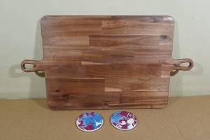lot 30 image: Hearth & Hand Large Double Handle Wood Serving Board with Coasters