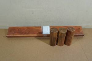 lot 109 image: 3 Wooden Salt & Pepper Grinders with Floating Shelf