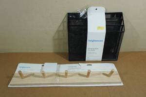 lot 207 image: Brightroom Hanging Mesh File Sorter and Wood Hook Rack