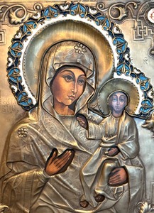 lot 7 image: Vintage Our Lady of Smolensk Silver Icon Plaque