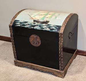 lot 32 image: Petite Painted Wood Sailboat Trunk