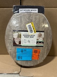 Round Distressed Wood Closed Front Toilet Seat in Gray   Customer Returns See Pictures