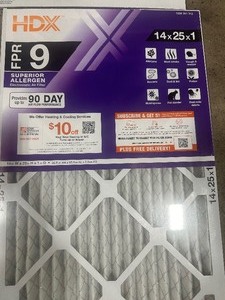 Lot of HDX 14 in. x 25 in. x 1 in. Superior Pleated Air Filter FPR 9, MERV 12  Customer Returns See Pictures