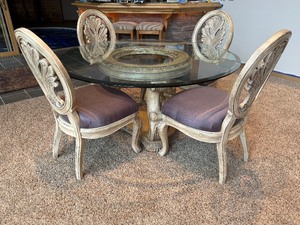 Beautiful Round Glass Top Table and Four Chairs Set