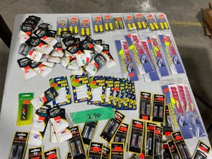 HUGE LOT OF FISHING JIGS, CATFISH GUIDES, ASSORTMENT OF HOOKS, & SPINNER BAITS
