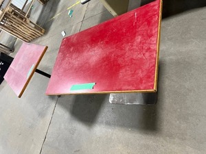 2 RED TOP CAFE STYLE TABLES 45 X 29 X 29