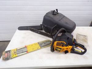 lot 1 image: 18 Pouland Chain Saw with Case, Bar and more. Starts and Runs. see Video