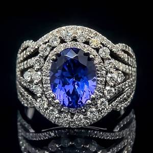 4.04 Oval Tanzanite & Diamond Halo Filigree Ring in Platinum w Appraisal $11,983 VIDEO