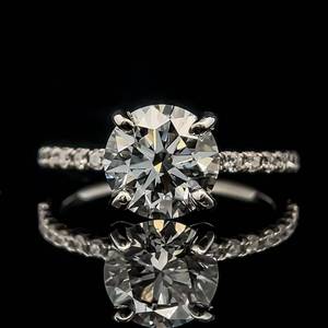 2.14 Carat Diamond Round Brilliant Solitaire & Pave Engagement Ring in 14k White Gold w IGI Certification Report $7,550 Retail VIDEO