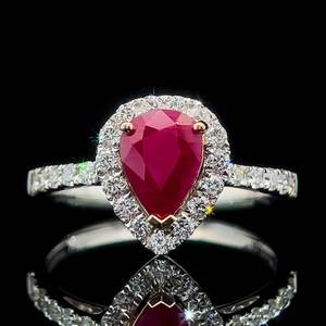 1.77 Carat Natural Burmese Ruby & Diamond Halo Pave Ring in 18k White Gold GIA Report and IAS Appraisal $8,250 VIDEO