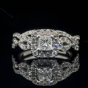 1.10 Carat Princess & Round Brilliant Diamond 2-Piece Engagement & Wedding Band Set in 14k White Gold $3,680 Retail VIDEO