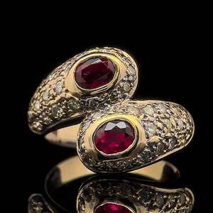 1.45 Carat Two-Stone Oval Natural Ruby & Diamond Pave Bypass Ring in 14k Yellow Gold $3,150 Retail VIDEO