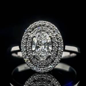 BRAND NEW 0.90 Carat Diamond Oval & Double Concentric Halo Ring in 18k White Gold $2,999 Retail VIDEO