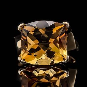 Extra Large Square Cushion Citrine Solitaire Twisted Ring in 14k Yellow Gold $1,550 Retail VIDEO