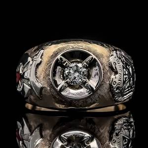 Mens 0.25 Carat Diamond Engraved & Detailed Shriner Masonic 32nd Degree Scottish Rite Ring in Two-Tone Gold $2,500 Retail VIDEO