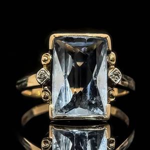 Vintage Estate Aqua & Diamond Three-Stone Vintage Ring in Yellow Gold $1,799 Retail