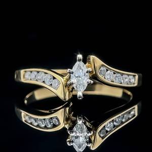 Marquise Diamond Center & Round Brilliant Diamond Channel Curved Bypass Engagement Ring in 14k Yellow Gold $1,370 Retail