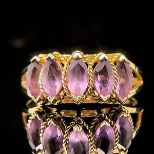 Marquise Amethyst 5-Stone Twisted Rope Design Cluster Ring in Yellow Gold $763 Retail