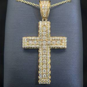 2.50 Carat Diamond Pave Double Row Cross Pendant in Yellow Gold $6,500 Retail VIDEO