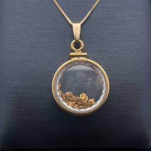 Raw Pure Gold Nuggets in a Domed Glass Round Drop Pendant