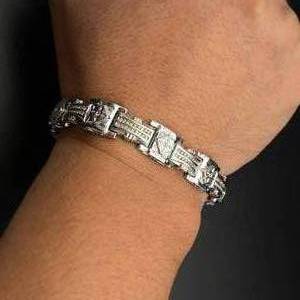 Mens 3.50 Carat Diamond Fancy Bar Link Bracelet in 14k White Gold $9,500 Retail VIDEO