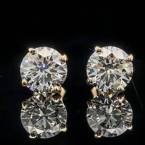 2.20 Carat Round Brilliant Diamond Martini Four-Prong Solitaire Stud Earrings in 14k Yellow Gold $5,120 Retail VIDEO