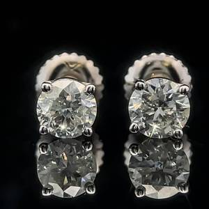 1.07 Carat Diamond Round Brilliant Cut Solitaire Screw Back Stud Earrings in 18k White Gold w IAS Jewelry Appraisal $4,340 VIDEO