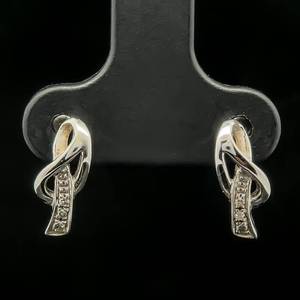 Diamond Ribbon Love Knot Stud Earrings in Yellow Gold