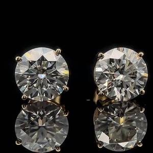 4 Carat 8mm Moissanite Round Brilliant Cut Stud Earrings in 14k Yellow Gold