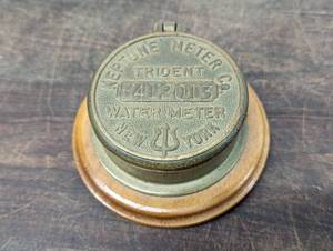 lot 73 image: Antique Brass Neptune Meter Co. Trident Water Meter Cap Converted to Desk Box