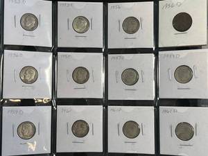 FULL PAGE OF 19 PRE64 ROOSEVELT DIMES AND A WHEAT CENT