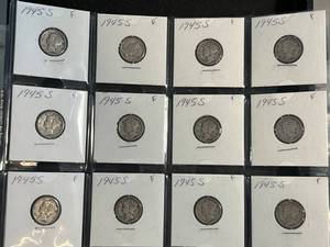 FULL PAGE OF 16 US MERCURY DIMES AND 4 ROOSEVELT DIMES